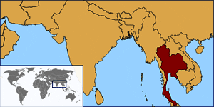 Localizacion de Tailandia en Asia