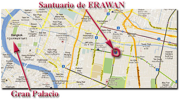 localizacion del Santuario de Erawan en Bangkok