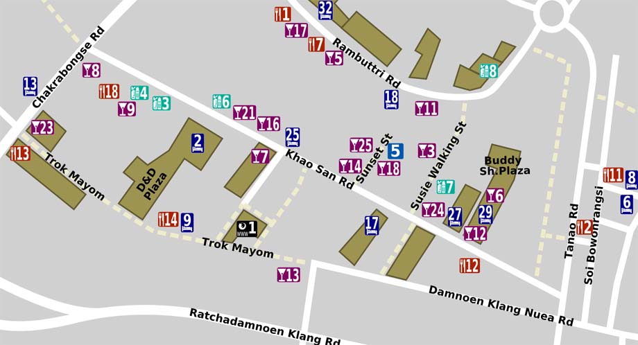 mapa de las calles de Khao San Road