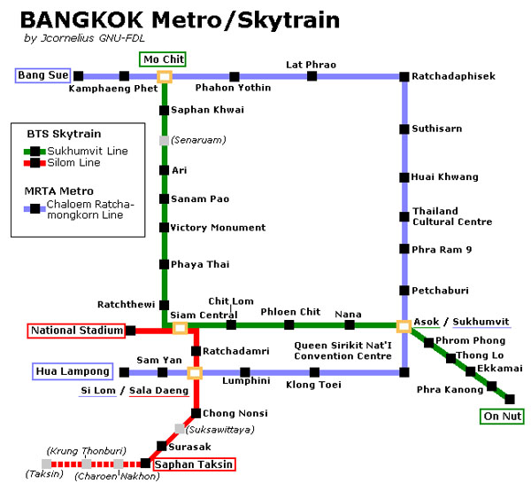 mapa de metro y skytrain de Bangkok