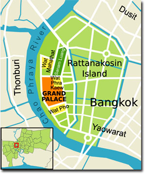 Localización del Gran Palacio en Bangkok