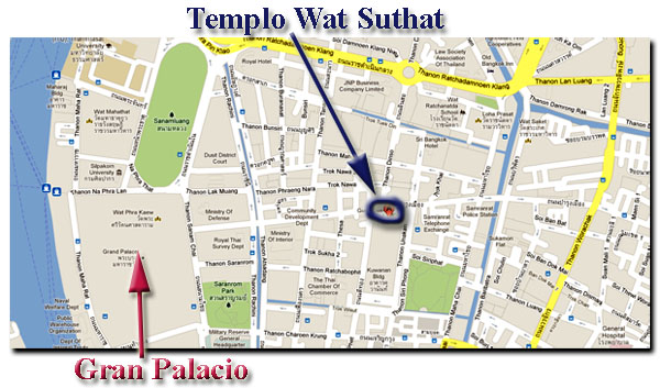 localizacion del templo wat suthat en Bangkok