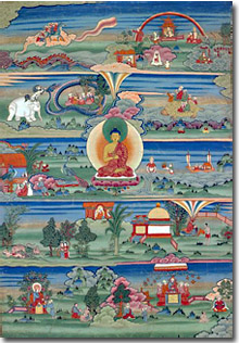 Una pintura thangka de los Jatakas